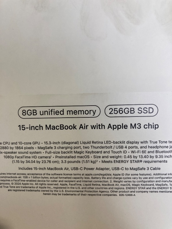 Photo 1 of Apple 2024 MacBook Air 15-inch Laptop with M3 chip: Built for Apple Intelligence, 15.3-inch Liquid Retina Display, 16GB Unified Memory, 512GB SSD Storage, Backlit Keyboard, Touch ID; Starlight