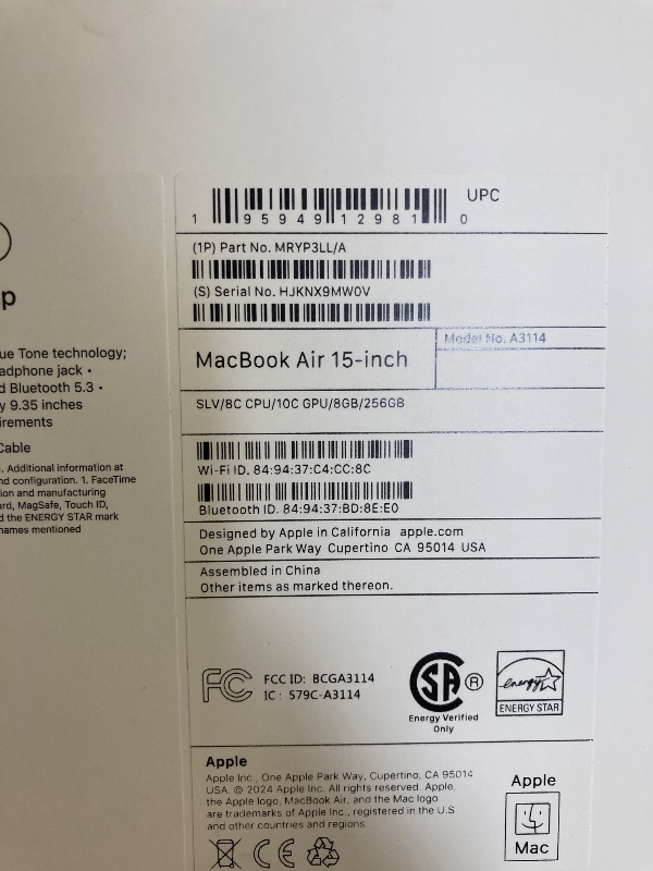 Photo 1 of Apple 2024 MacBook Air 15-inch Laptop with M3 chip: Built for Apple Intelligence, 15.3-inch Liquid Retina Display, 16GB Unified Memory, 512GB SSD Storage, Backlit Keyboard, Touch ID; Starlight