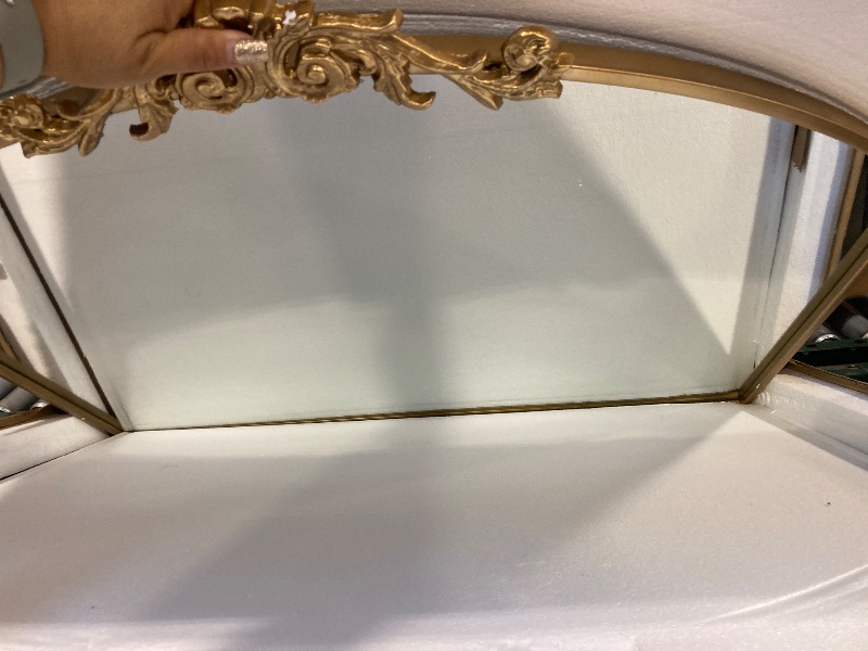 Photo 1 of HQiJun Gold Wall Mirror, Large Arched Vintage Baroque Ornate Mirrors, Traditional Decorative Antique Brass Mirror for Entryway Table, Living Room, Bedroom, Bathroom Vanity, Fireplace (30” x 36”)
