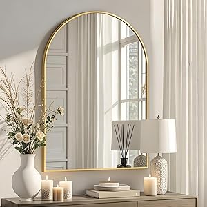 Photo 1 of Gold Areched Mirror - 24"x36" Decorative Wall Mirrors with Metal Frame, Modern Arch Wall Mirror Over Sink for Bathroom Living Room Bedroom Entryway Fireplace Vanity
