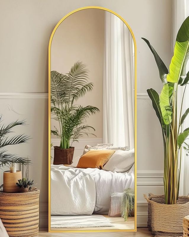 Photo 1 of 58"x18" Arched Full Length Mirror, Floor Mirror with Stand, Freestanding,Wall Mounted Hanging or Leaning Arched-Top Full Body Mirror for Bedroom, Dressing Room -Gold