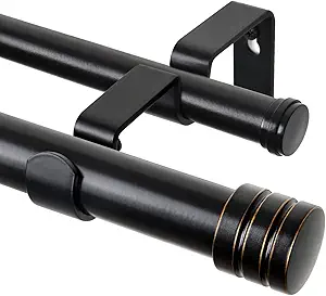 Photo 1 of TONIAL1 Inch Double Curtain Rods 72 to 144 Inch (6 to 12 ft), Heavy Duty Decorative Drapery Rod for Windows 69 to 140 Inch (5.75 to 11.7 ft) with Classic Cap Finial, Black