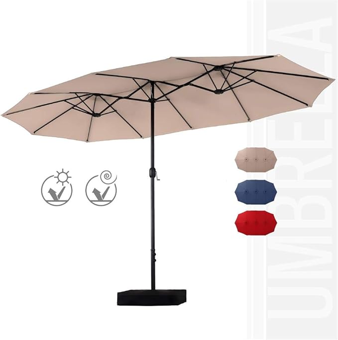 Photo 1 of PHI VILLA 15ft Large Patio Umbrella Double-Sided Outdoor Market Pool Umbrellas with Crank, Umbrella Base(Beige)