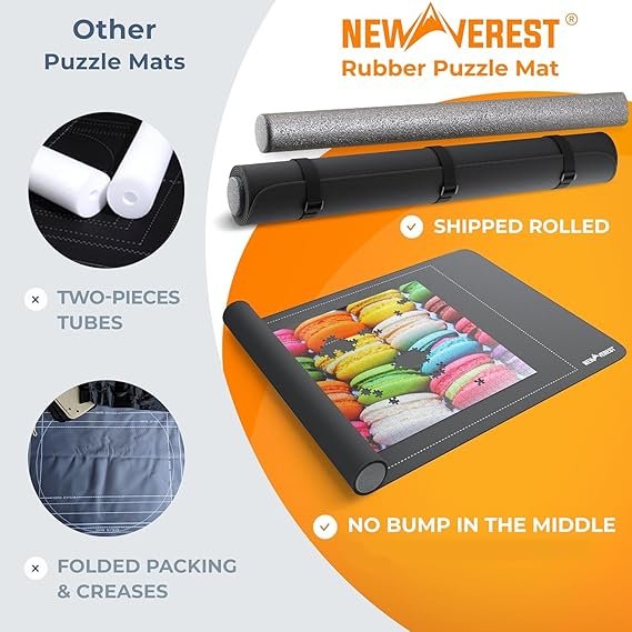 Photo 1 of Premium Rubber Jigsaw Puzzle Mat, Roll Up, Saver Pad 46” x 26” Portable Up to 1500 Pieces with Non-Slip Rubber Bottom and Smooth Polyester Top + Storage Bag, 6 Colorful Trays, Rolling Tube