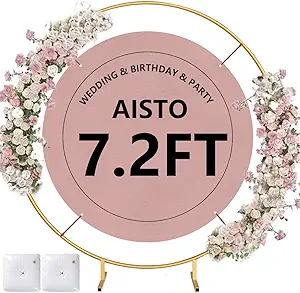 Photo 1 of Round Backdrop Stand 7.2FT Arch Balloon Golden Metal Circle Garland Frame with Base for Wedding Arches Birthday Party Baby Shower Graduation Decoratio