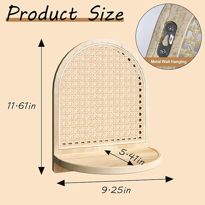 Photo 1 of Rattan Shelf, 7''Natural Rattan Shelf with Wicker Decor, Boho Wall Decor Small Floating Shelf for Plant Figurines Display, Mini Shelves for Knick Knack Storage