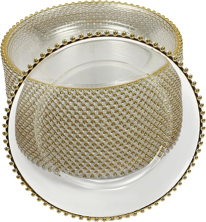Photo 1 of 13 Inch Charger Plates Bulk, 25 Pack Clear Plate Chargers with Beaded Rim, Premium Plastic Round Plates for Dinner Plates, Table Setting, Kitchen Party Wedding Decoration (Gold)