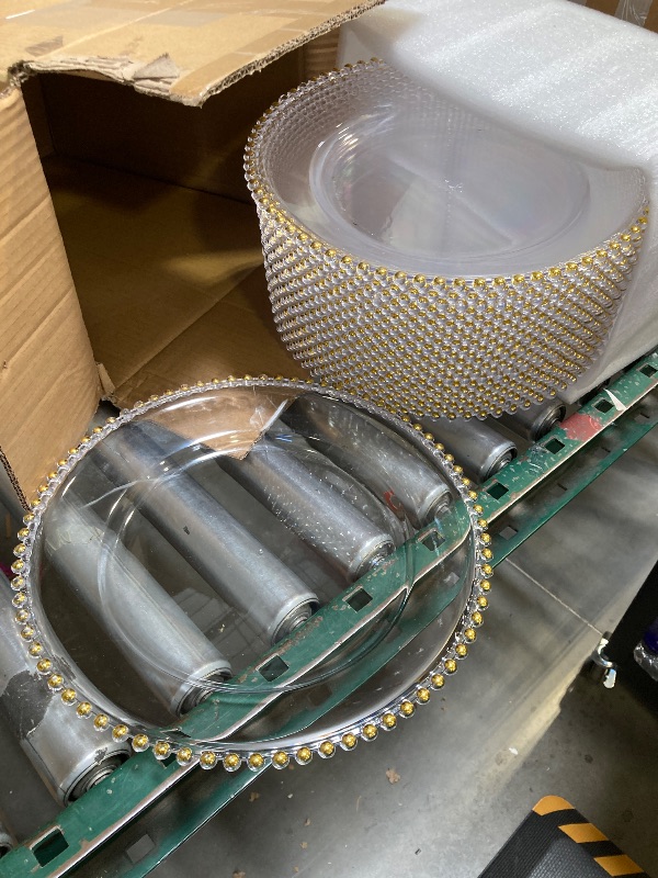 Photo 1 of 13 Inch Charger Plates Bulk, 25 Pack Clear Plate Chargers with Beaded Rim, Premium Plastic Round Plates for Dinner Plates, Table Setting, Kitchen Party Wedding Decoration (Gold)