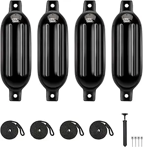 Photo 1 of KEMIMOTO Boat Fenders Boat Bumpers for 15-35ft Boat, 4 Pack Inflatable Boat Fenders Bumpers with 4 Ropes, Boat Bumpers for Docking, Fit for Pontoon Boat Bass Boat and Jon Boat