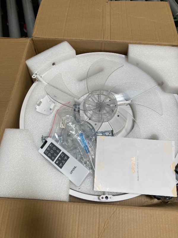 Photo 1 of 19.7" White Ceiling Fan with Light and Remote, Dimmable, 3000k-6000k 6CCT, 6 Winds Speeds, Flush Mount, Low Profile, Bladeless Ceiling Fan for Bedroom
