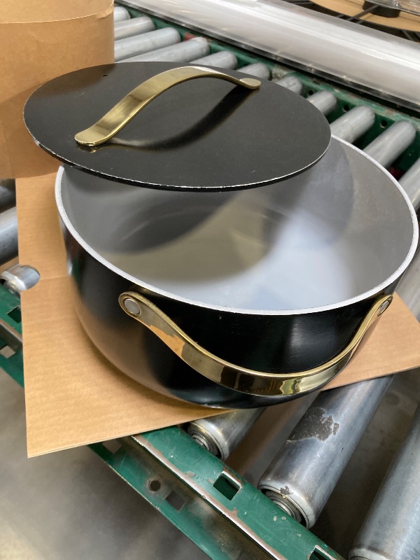 Photo 1 of Caraway Stock Pot - 12 Qt Ceramic Coated Pot With Lid - Fee From Forever Chemicals - Large Pot for Bigger Batches - Black