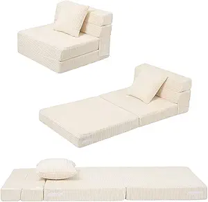 Photo 1 of MeMoreCool Folding Sofa Bed for Kids, Corduroy Fold Out Chair Bed Toddler Futon Chair, Small Foldable Floor Mattress for Girl Boy, Portable Children Couch Sleeper Sofa, Beige