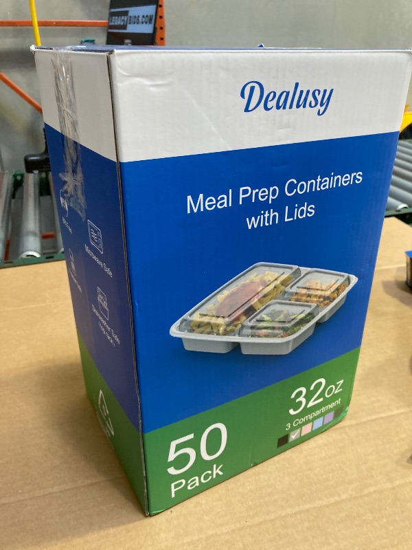 Photo 1 of 50 Pack (100-Piece) 32 oz Meal Prep Containers Reusable with Lids 3-Compartment, To Go Take Out Plastic Food Storage Containers, Sturdy Leakproof Food Safe, Microwave Freezer Dishwasher Safe, Silver