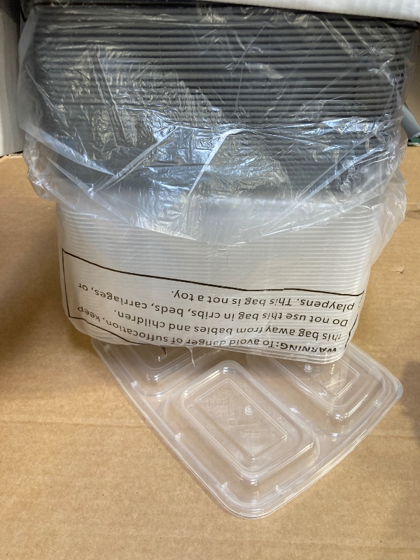 Photo 1 of 50 Pack (100-Piece) 32 oz Meal Prep Containers Reusable with Lids 3-Compartment, To Go Take Out Plastic Food Storage Containers, Sturdy Leakproof Food Safe, Microwave Freezer Dishwasher Safe, Silver