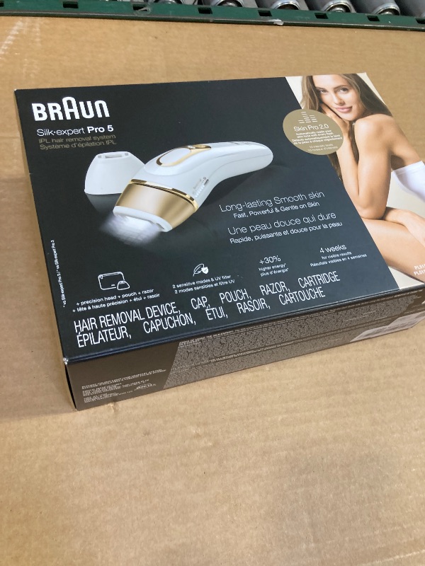 Photo 1 of Braun Smart IPL, Silk·Expert Pro 5: at Home Laser Hair Removal for Women and Men, Permanent Visible Hair Reduction in Hair Regrowth for Body & Face, Soft Pouch and Precision Head, IPL5157