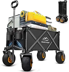 Photo 1 of Beach Wagon with Big Wheels for Sand, Heavy Duty Collapsible Folding Wagon with All-Terrain 9" Pneumatic Tires & Drink Holders, Utility Wagon for Garden Sports Camping Outdoor Activities
