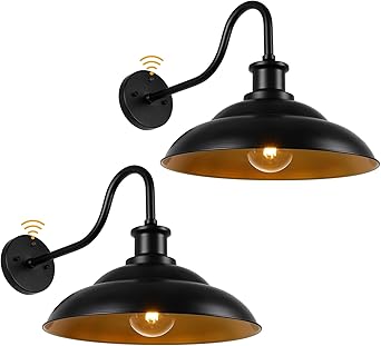 Photo 1 of Dusk to Dawn Outdoor Gooseneck Barn Light Fixture, 16 Inch Dome Large Wall Sconce Farmhouse Exterior Wall Mount Light for House Garage Patio Doorway, 2 Pack
