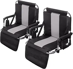 Photo 1 of Portable Stadium Seats with Back Support and Armrest, Folding Bleacher Chairs with Back and Cushion, Wide Padded Sports Chair with Cup Holder (2 Pack, Grey)