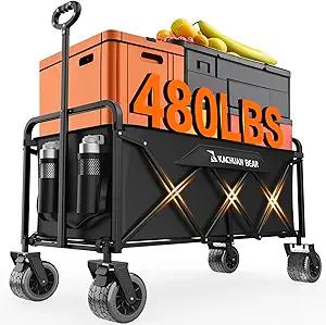 Photo 1 of 300L Large Collapsible Wagons Carts with Big All-Terrain Beach Wheels, Foldable Shopping Wagon Cart, Heavy Duty 480lbs Load, Folding Utility Cart for Groceries Garden Sport (Black)
