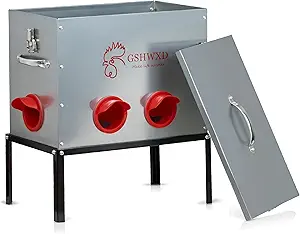 Photo 1 of Automatic Chicken Feeder - 40 lb Capacity 6 Port Large Metal Chicken Feeders - No Waste Poultry Feeder with Locking Lid and Legs for Inside Chicken Coops