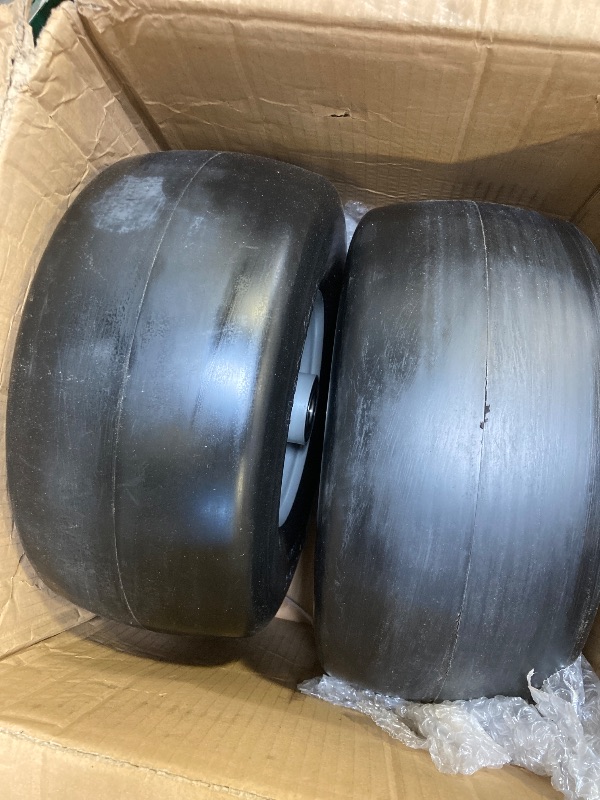 Photo 1 of 13x6.50-6 Lawn Mower Tires Flat Free, Zero Turn Mower Front Tires for Residential and Commercial, 13x6.5-6 Flat Free Tire and Wheel, 3/4" & 5/8" Bearing, 3.25"-7.65" Center Hub, 2Pack Gray