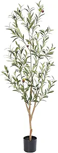 Photo 1 of Bellacat Faux Olive Tree 4ft?Olive Trees Artificial Indoor with Natural Wood Trunk and Realistic Leaves and Fruits. 4 Feet(48in) Fake Olive Tree for Home House Office Décor.
