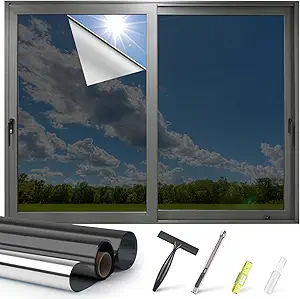 Photo 1 of Kromapolis One Way Window Privacy Film Reflective Mirror Home Window Tint, Daytime Privacy Heat Control Anti UV Glass Tinting Static Cling (Black-Silver, 29.5 x 157.4 inch)