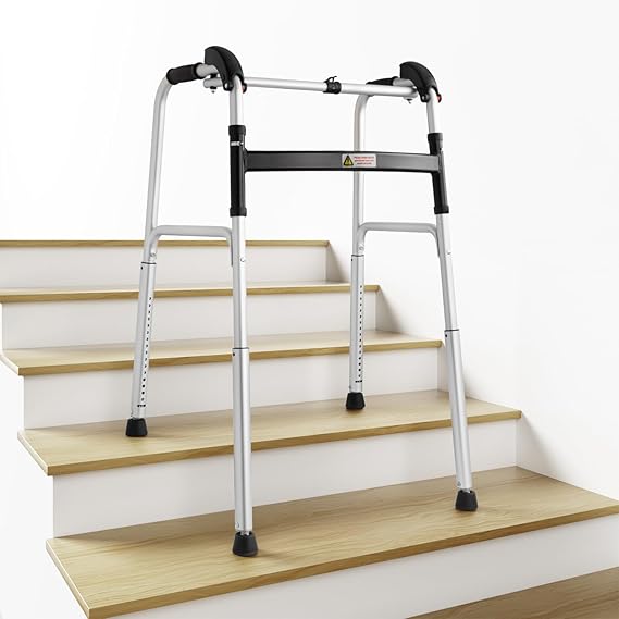 Photo 1 of Foldable Stair Climbing Walker for Seniors, Adjustable 4-Leg Height Safety and Convenience Silver