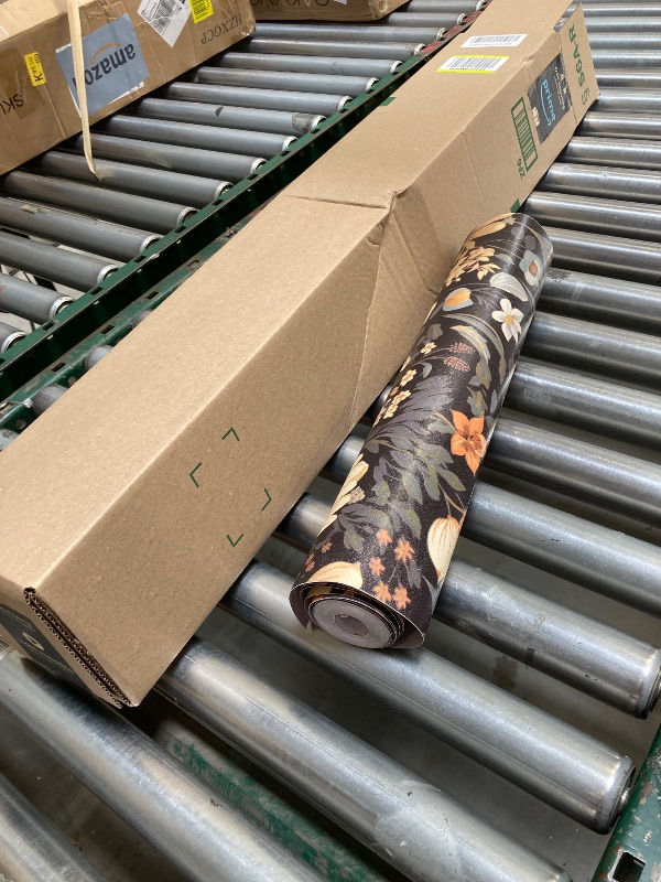 Photo 1 of  Wallpaper Peel and Stick Floral Boho Brown/PeachPuff/Green Retro Wall Decor Bathroom Removable Mural 17.7in x 9.8ft