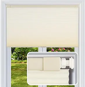 Photo 1 of Cordless Cellular Shades, No Drill No Tools Light Filtering Honeycomb Shades, Pleated Blinds for Windows, Easy to Install, Light Cream 31" W x 48" H