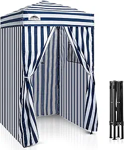 Photo 1 of EAGLE PEAK Flex Ultra Compact 4x4 Pop-up Canopy, Sun Shelter, Changing Room, Portable Privacy Canopy Cabana for Pool, Fashion Photoshoots, or Camping, White/Blue