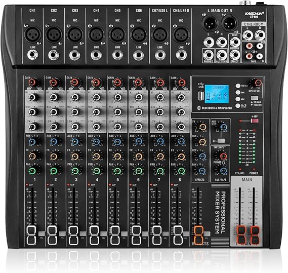 Photo 1 of Professional Audio mixer?8 channel mixer sound Board mixer DJ Mixing?Equipped with 48V phantom power USB recording Bluetooth MP3 player, studio audio mixer suitable for DJ studio streaming recording
