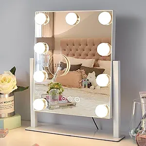Photo 1 of VoxZypher Hollywood Vanity Makeup Mirror with Lights - 9 LED Bulbs, Touch Control, 3 Colors Light, 360° Rotation, Light Up Vanity Mirror for Dressing Room & Bedroom