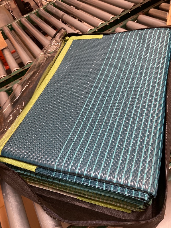 Photo 1 of  Lahome Outdoor Patio Rug Plastic Straw Rug Large Porch Carpet 6x9 Blue-Green 