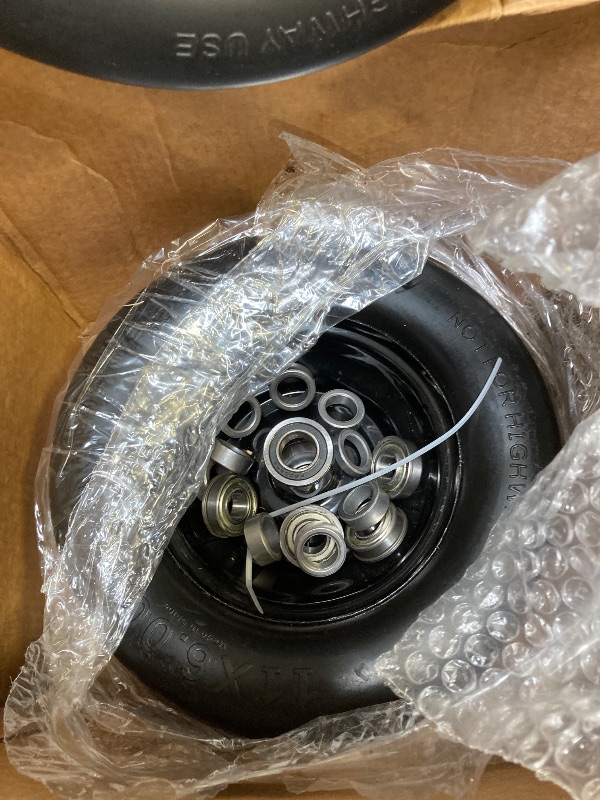 Photo 1 of  2PCS 11x6.00-5 Flat Free Tire and Wheel with 1/2" & 3/4" & 5/8" Precision Bearings and 5.8"-10.4" Centered Hub, Black Front Zero-Turn Smooth Tire Replacement for Riding Lawn Mowers Garden Tractor 