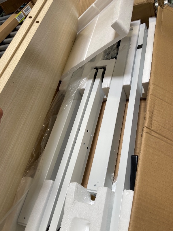 Photo 1 of  Electric Standing Desk, 55" x 23.6" Height Adjustable Sit Stand Desk with Splice Board for Home Office, Computer Desk Memory Preset (White Frame, Gold Oak Desktop) 