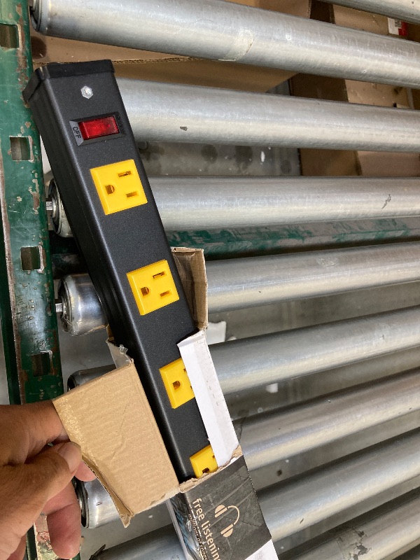 Photo 1 of  JUNNUJ Long Metal 16 Outlet Wide Spaced Garage Industrial Heavy Duty Power Strip with 6 FT Cord 15A, 125V, 1875W. Yellow 