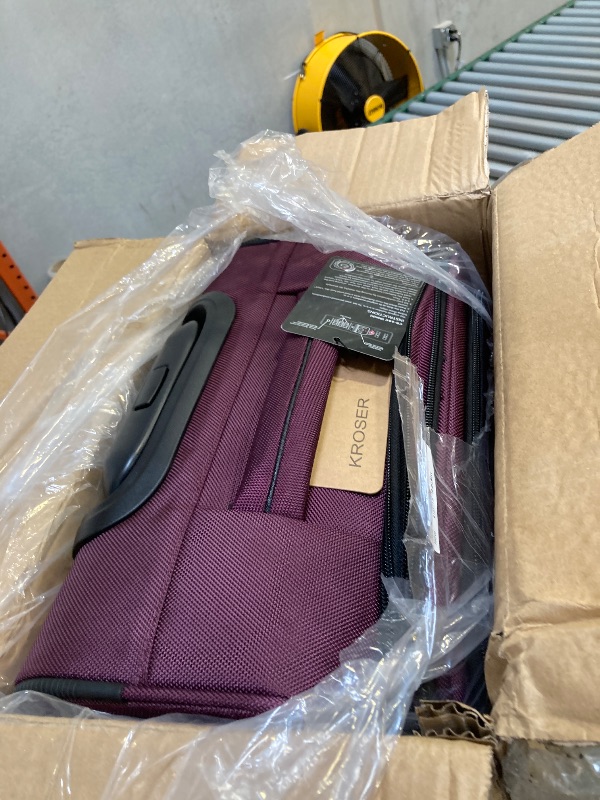Photo 1 of  KROSER Softside Expandable Carry On Luggage with Spinner Wheels & Built-in TSA Lock, Durable Suitcase Rolling Luggage with USB Port, Carry-On 20-Inch, Burgundy 