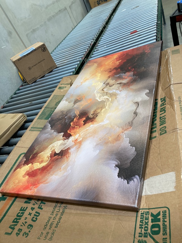 Photo 1 of  Large Abstract Wall Art Clouds Orange Abstract Pictures Canvas Prints Modern Living Room Bedroom Office Decor Framed (24.00" x 48.00") 