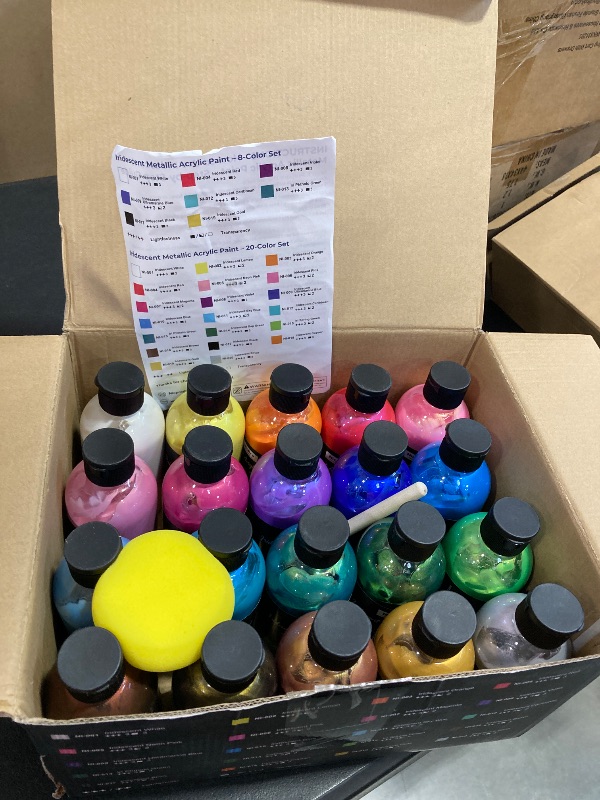 Photo 1 of Nicpro 20 Colors Iridescent Acrylic Paint, 8.45oz / 250ml Large Bulk Metallic Acrylic Paint,Color Shifting & Non-Toxic Art Painting Supplies For Canvas Fabric Rock Wood with Paint Knife Color Wheel