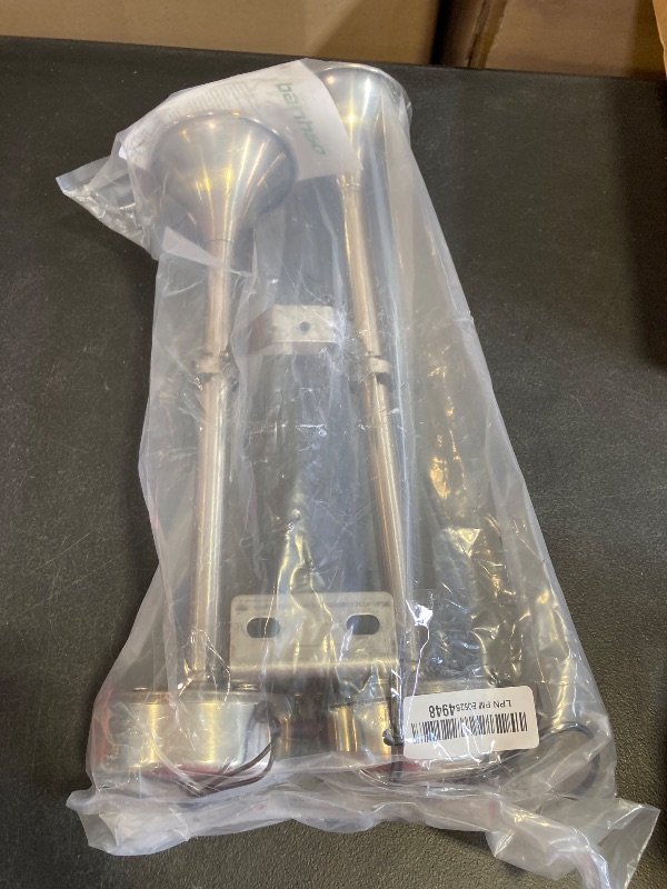 Photo 1 of BANHAO Marine Boat Safty Horns 12V 180dB Double Trumpet Truck Horn Stainless Steel Low and High Tone 2 Tube for Ship Truck RV Trailer Pickup Van Bus