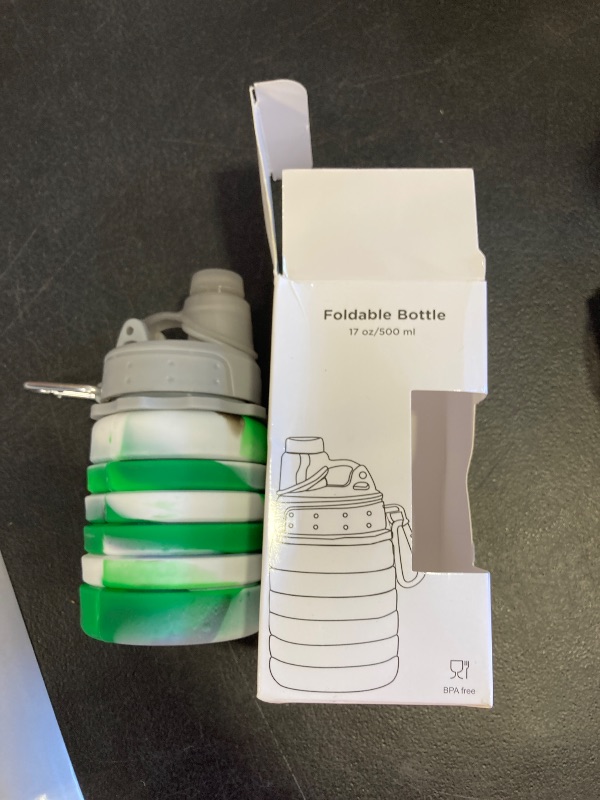 Photo 1 of MAKERSLAND Collapsible Water Bottle for Adults, Boys, Students, Kids, Reusable Silicone Foldable Water Bottles for Travel Camping Hiking, Portable Sports Water Bottle, Gray & Green