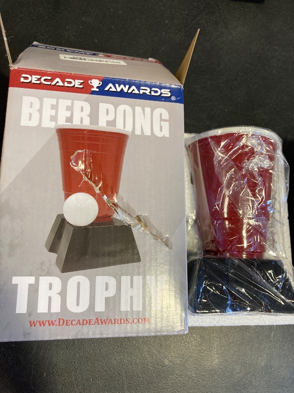 Photo 1 of Beer Pong Trophy, Red - 6.5 Inch Tall | College Tailgate Beer Olympics Award - Engraved Plate Upon Request