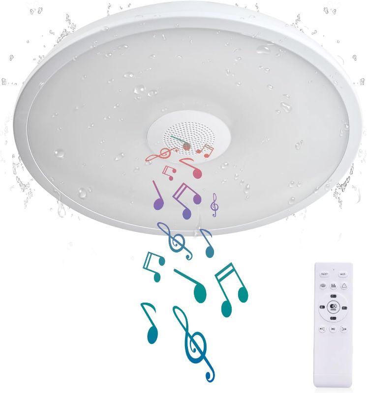 Photo 1 of Smart Waterproof LED Flush Mount Ceiling Light Fixture,with Bluetooth Speaker,11 Inch,18 watt,Dimmable Music Lamp,RGB Color Changing Light with Remote Control,for Bathroom,Shower,Bedroom
