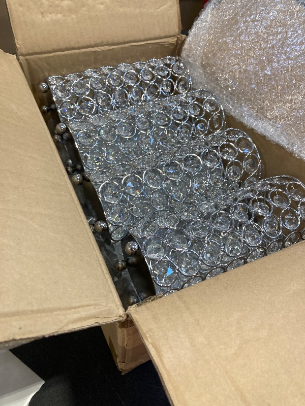 Photo 1 of Dandat 8 Pcs Crystal Flower Vase for Wedding Table Centerpieces 7.87 in Crystal Pillar Candle Holder Metal Cylinder Flower Vase Stand for Wedding Decor Gifts Arrangement Event(Silver)