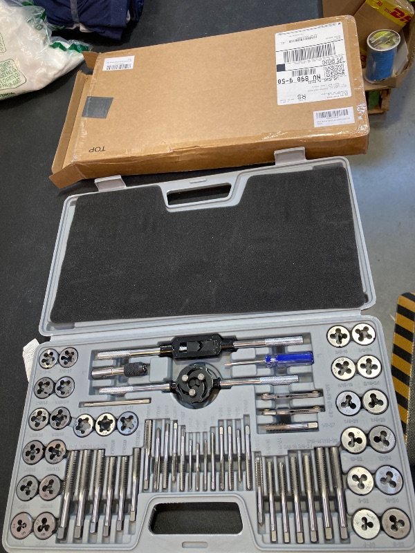 Photo 1 of 60-Pc Master Tap and Die Set - Include SAE Inch Size #4 to 1/2” and Metric Size M3 to M12, Coarse and Fine Threads | Essential Threading Rethreading Tool Kit with Complete Accessories and Storage Case