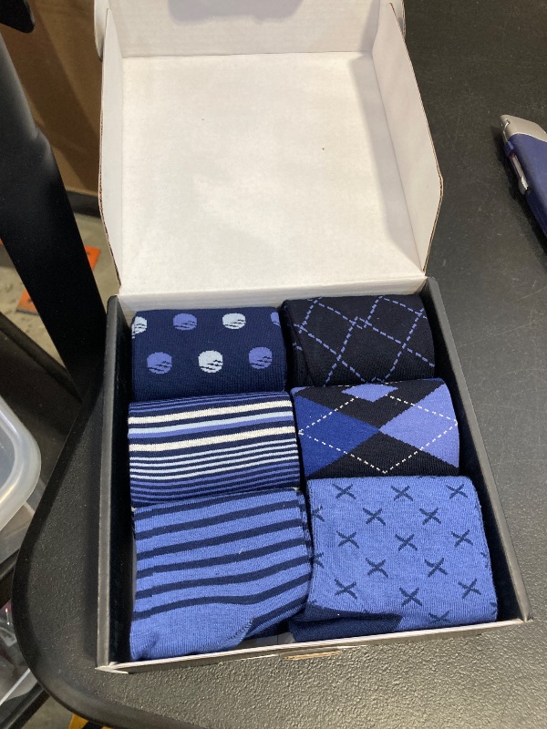 Photo 1 of SUKBRGIR Mens Dress Socks Business Casual Pattern,6-Pairs Bamboo Crew Sock for Men Shoe Size 8-13 (US, Digital, 13, Regular, Dark blue)