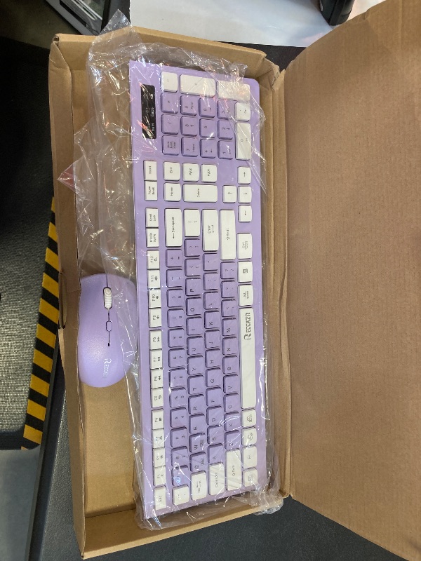 Photo 1 of RECCAZR Wireless Keyboard and Mouse Combo, Full-Sized Wireless Keyboard and Adjustable DPI Mouse, 2.4GHz USB Receiver, Wireless Keyboard and Mouse for PC, Windows, Desktop, Laptop (Purple)