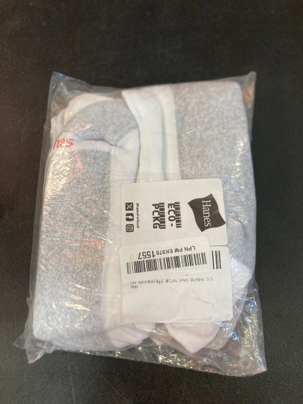 Photo 1 of Hanes Men's Big & Tall Cushion Ankle Socks 6-Pack - Shoe Sizes: 13-15 - White