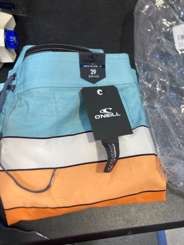 Photo 1 of O'NEILL Men's 19 Inch Stripe Boardshorts - Water Resistant Swim Trunks for Men with Quick Dry Stretch Fabric and Pockets,Pale Blue | Heist,29